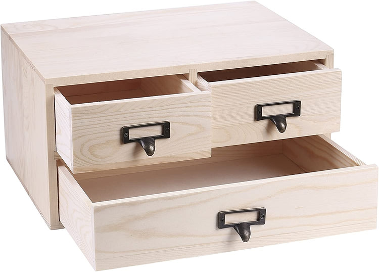 3-Drawer Natural Wood Office Storage Drawer Desktop Organizer Shelf-MyGift