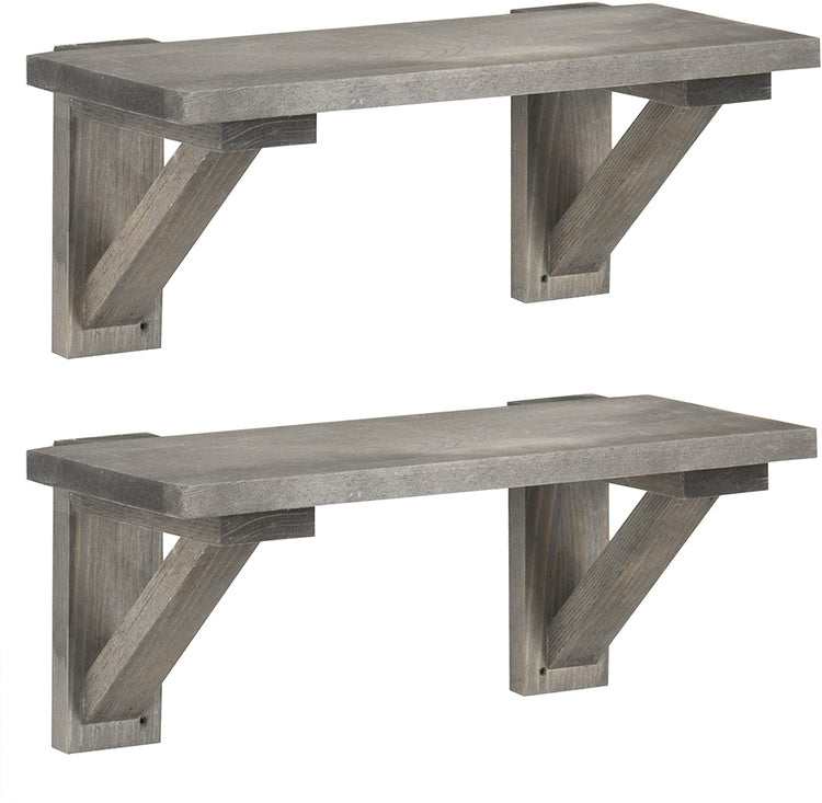 Set of 2, 17-Inch Rustic Gray Wood Wall-Mounted Shelves-MyGift