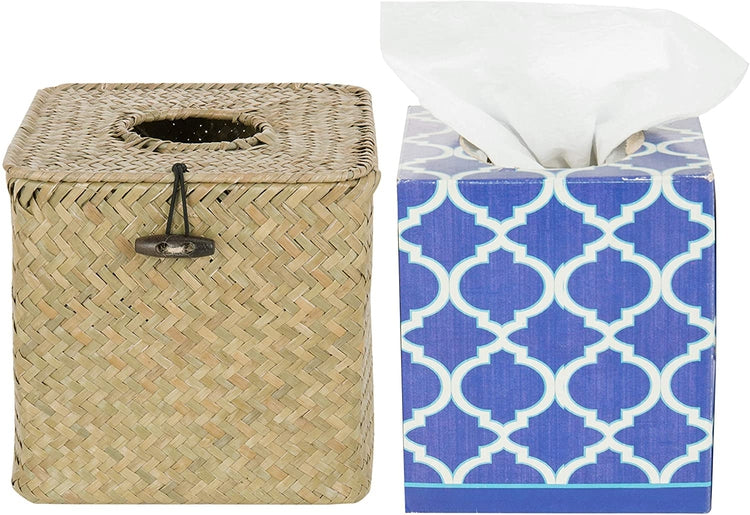 Woven Seagrass Refillable Tissue & Napkin Holder with Hinged Top Lid-MyGift