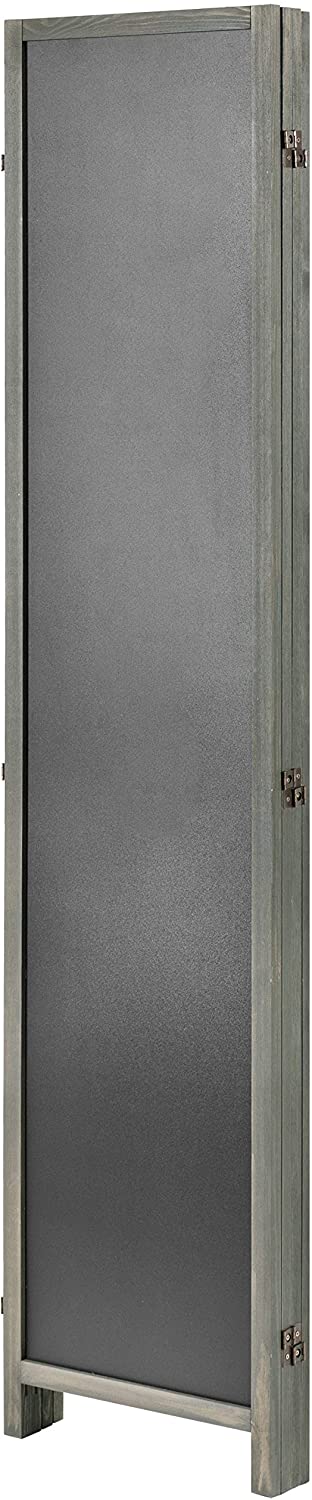 4 Panel Gray Wood Chalkboard Room Divider, Folding Writable Privacy Screen-MyGift