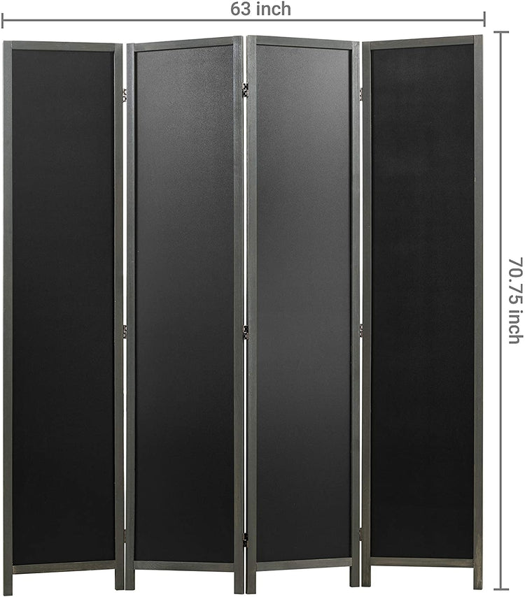 4 Panel Gray Wood Chalkboard Room Divider, Folding Writable Privacy Screen-MyGift