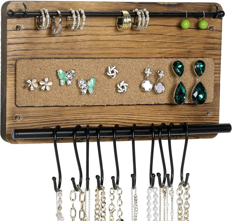 Wooden Earring Display Holder, Rustic Wood Jewelry Organizer,with