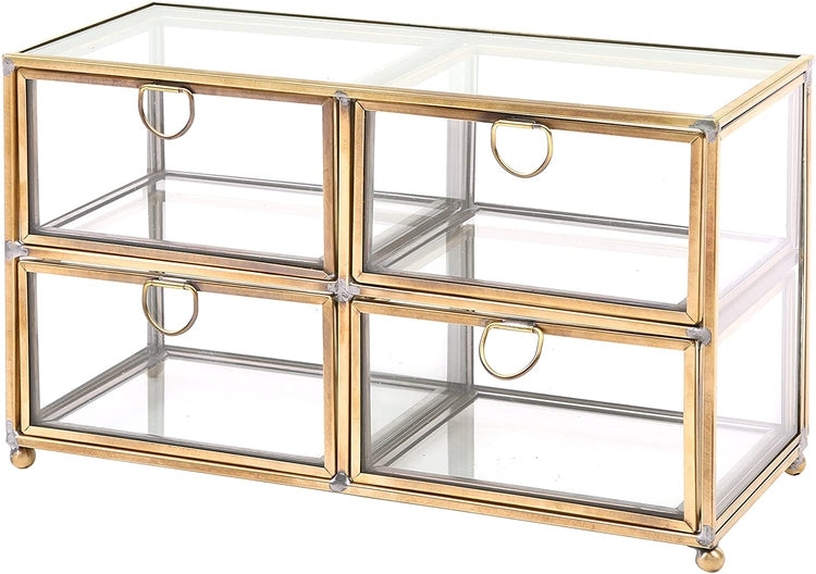 Vintage Clear Glass & Brass Metal 4 Drawer Dresser Top Jewelry Storage –  MyGift