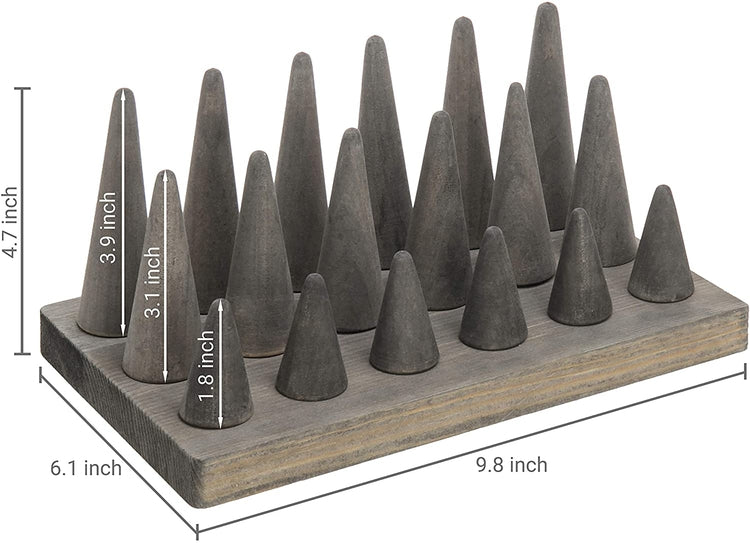 18-Finger Grey Wood Ring Holder, Decorative Jewelry Display Organizer Tray-MyGift