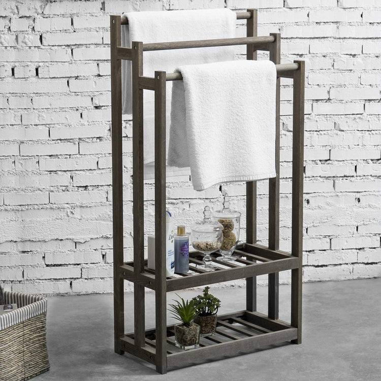 Wall-Mounted Vintage Gray Wood 3-Tier Yoga and Barre Mat Storage Rack –  MyGift