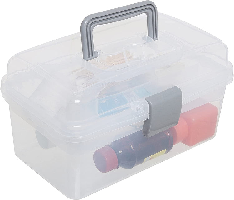 Clear Gray Multipurpose First Aid, Arts & Craft Supply Case, Storage Container Box with Removable Tray-MyGift