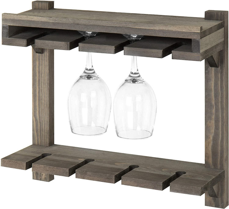 Gray Wood 2-Tier Wall-Mounted Wine Glass Storage Rack-MyGift