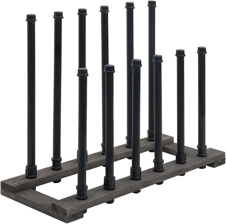 Black Metal Pipe & Grey Wood Freestanding Boot Holder, 6 Pair Shoe Storage Rack-MyGift