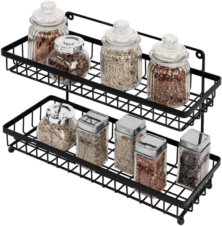 2 Tier Silver Metal Spice Rack Organizer with Glass Spice Container, Set of  6