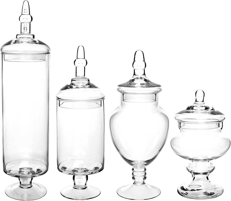 MyGift Clear Glass Apothecary Jars with Lid, Decorative Footed Vase, Candy  Buffet Containers, Set of 3