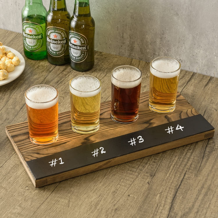 Beer Tasting Flight Sampler Board - Set Includes Four 6 oz Pilsner Craft  Brew Glasses & Wooden Paddl…See more Beer Tasting Flight Sampler Board -  Set