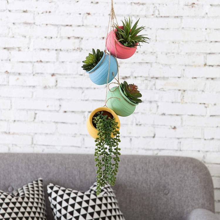 Bright Pastel Ceramic Hanging Flower 4-Pot Planter Set-MyGift