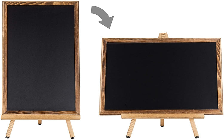 18-Inch Burnt Wood Framed Chalkboard with Tabletop Easel Stand-MyGift