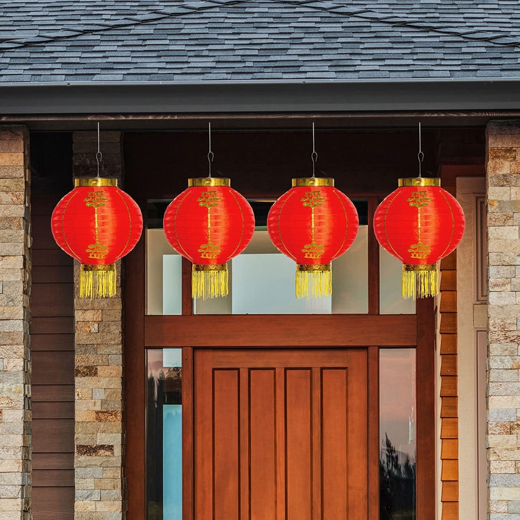 Set of 4, Red Chinese Decorative Hanging Party Lantern Asian Decorations-MyGift