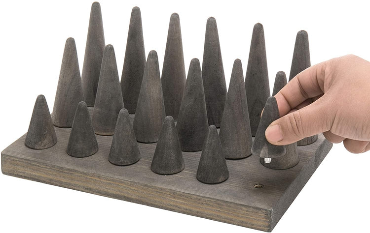 18-Finger Grey Wood Ring Holder, Decorative Jewelry Display Organizer Tray-MyGift