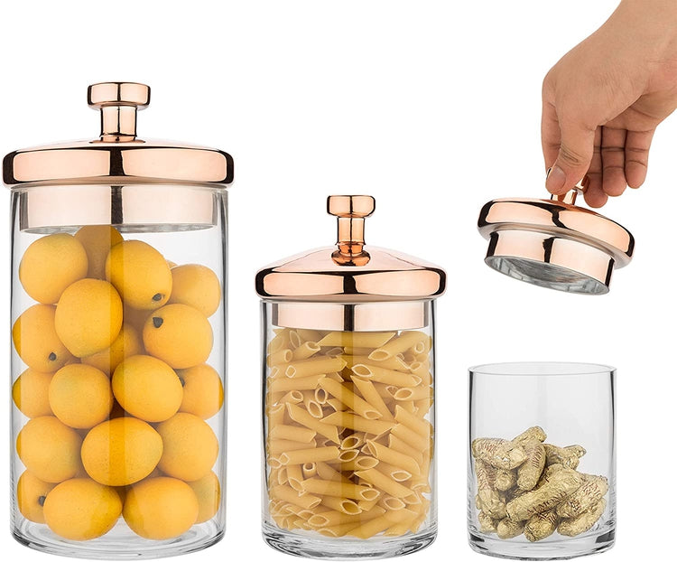 Glass Storage Container Set of 3 Kitchen Storage Jars Bathroom Decor Home  Gifts