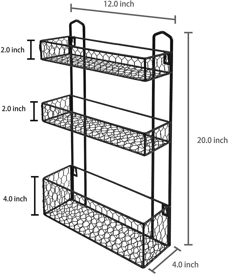 Black Chicken Wire Wall Hanging Organizer Shelf, 3-Tiers