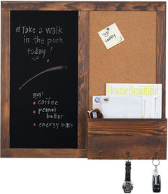 Rustic Wood Frame Wall Mounted Entryway Organizer with Chalkboard Key MyGift