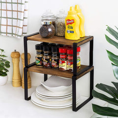 Burnt Wood and Industrial Black Metal Over Cabinet Door Kitchen