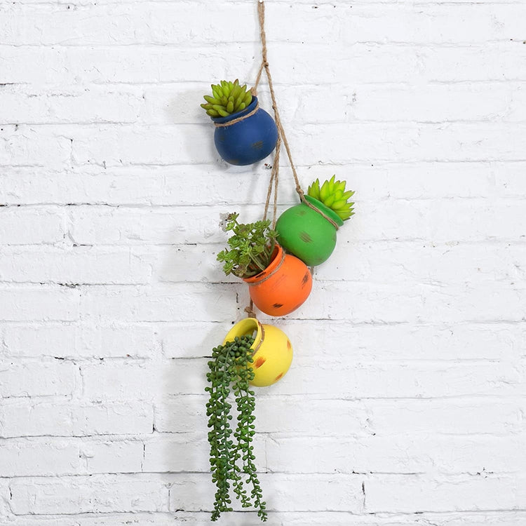 Bunch of 4 Bright Rainbow Hanging Ceramic Pot Planter Set-MyGift