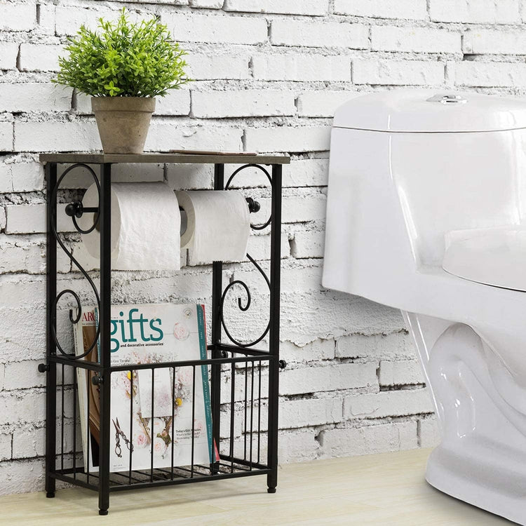 Metal Wire Toilet Paper Roll Holder and Tray Stand for Bathroom Storage  Organization - Top Round Storage Shelf for Cell Phone, Book, Mega Rolls  Kfr40023 - China Roll Holder Rack and Paper