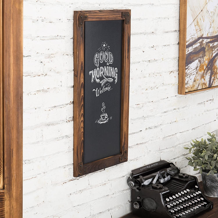 12 X 25-Inch Wall-Mounted Erasable Chalkboard with Dark Brown Wood Frame-MyGift