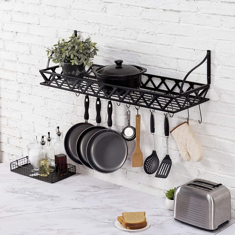  Double Sided Metal Pot & Pan Storage Rack, Black - Southern  Homewares - Vertical Cookware Display Shelf : Home & Kitchen