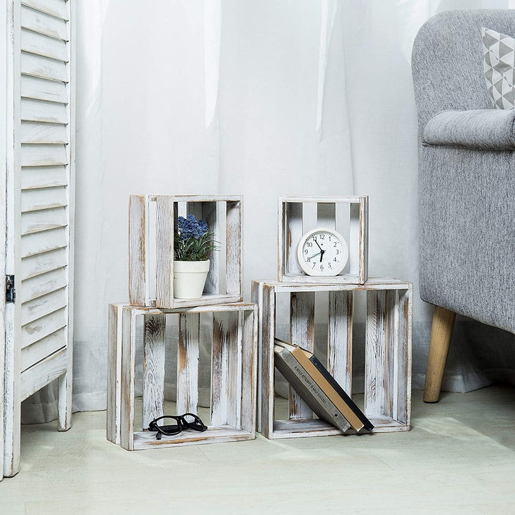 White Vintage Wood Nesting Shelf Baskets, Organizer Storage Crates wit –  MyGift