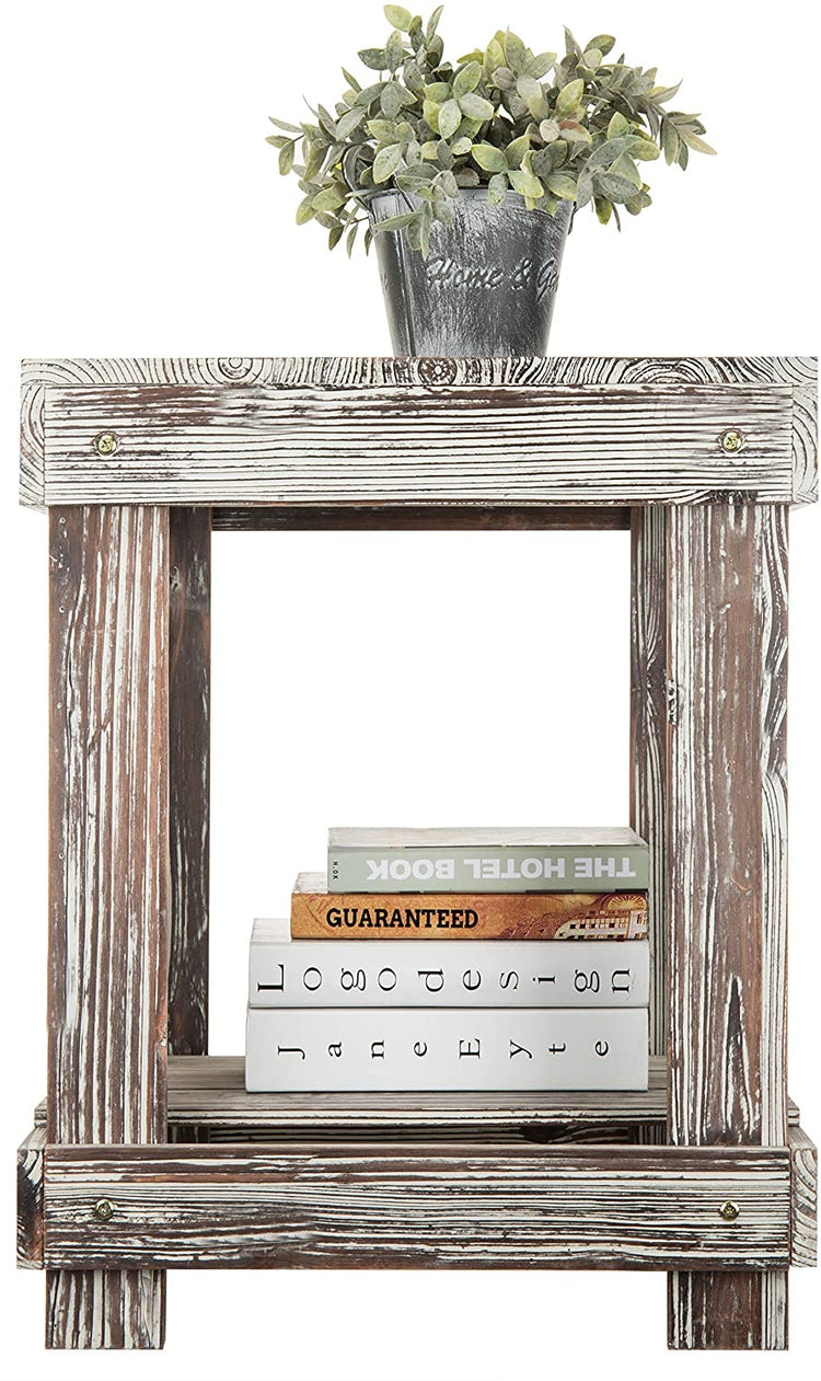 Rustic Torched Wood 2-Tier Accent End Table-MyGift