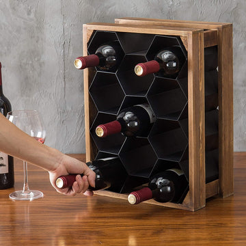 11-Bottle, Wood and Metal Countertop Honeycomb Design Wine Rack – MyGift