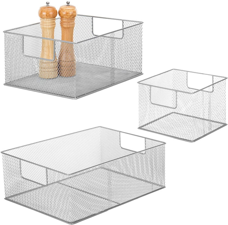 MyGift Silver Wire Mesh Magnetic Storage Baskets, Set of 3