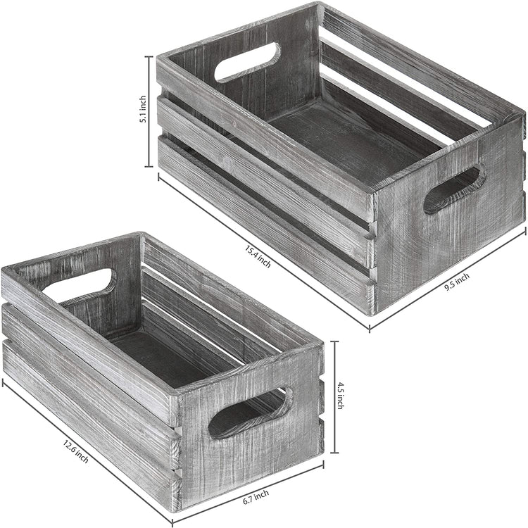 Set of 2, Light Gray Wood Nesting Boxes, Storage Crates with Handles-MyGift