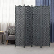 Gray Freestanding Bamboo Woven Folding Room Divider w/4-Panels-MyGift