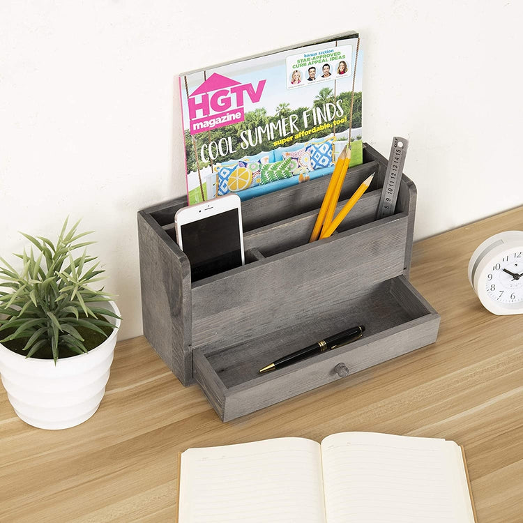 3 Compartment Gray Wood Office File Holder, Document Organizer with Ch –  MyGift