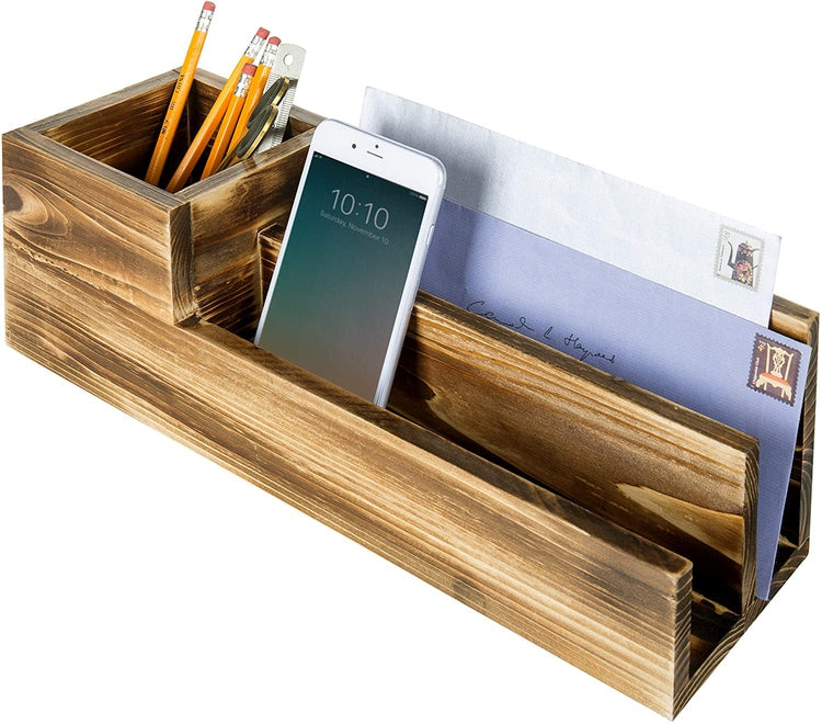 3-Compartment Brown Pen Pencil Holder & Mail Sorter Desk Organizer – MyGift