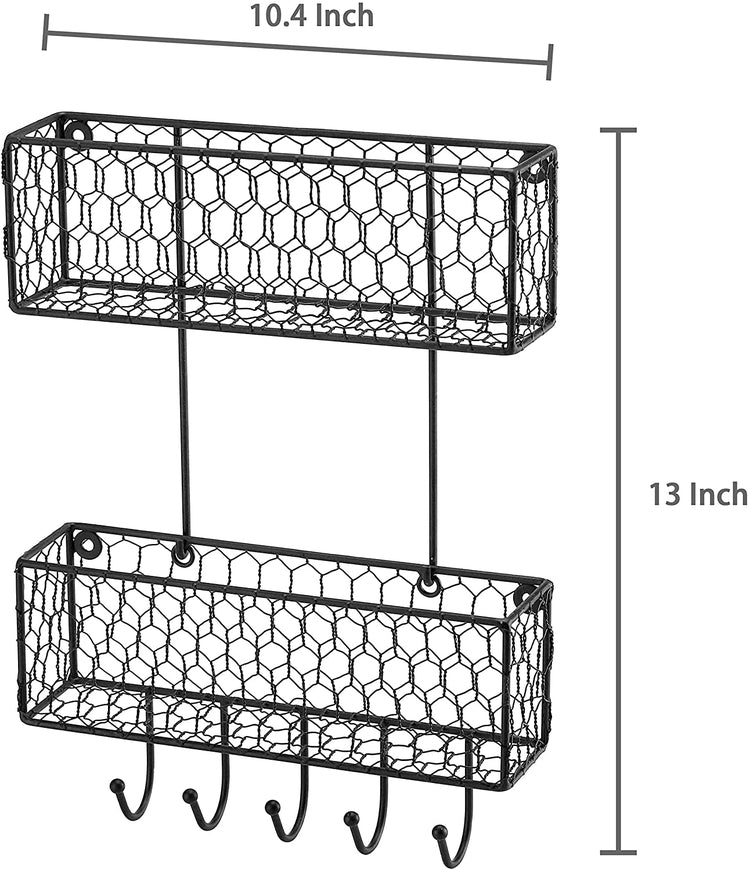 Black Chicken Wire Wall Hanging Organizer Shelf, 3-Tiers