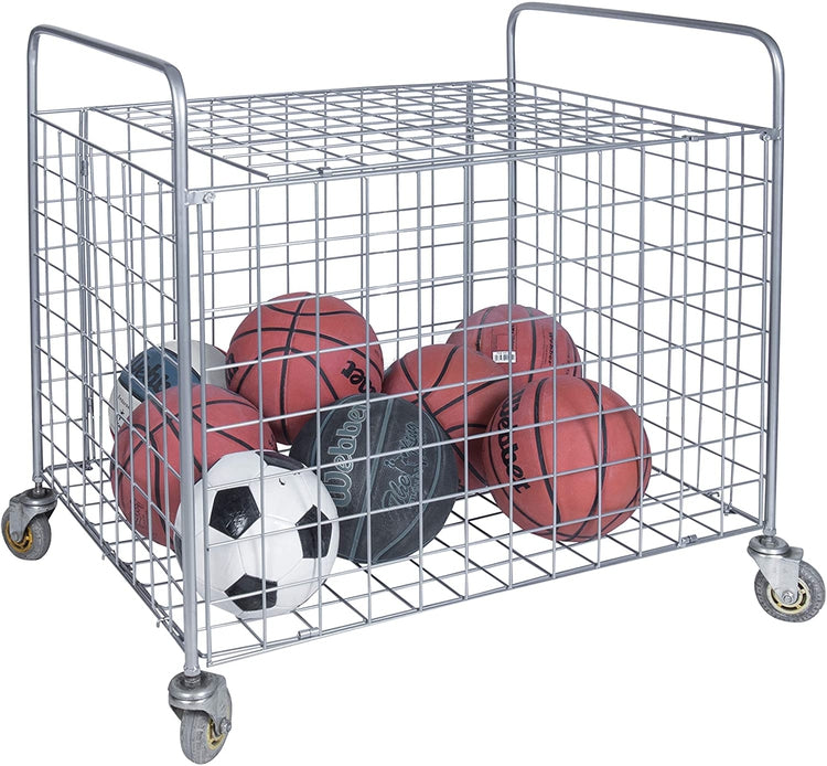 Metal Sports Ball Storage Bin with Wheels For Basketball Storage, Football Storage, Soccer Ball Storage-MyGift