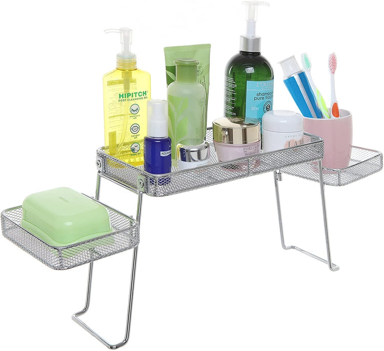 Modern Mesh Chrome Plated Metal Countertop Organizer, Bathroom Tray with 3 Shelves-MyGift