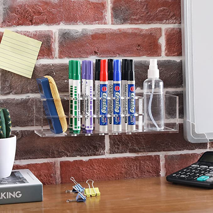 Wall Mounted 3 Slot Clear Acrylic Marker Holder, Tabletop Marker Organizer  Caddy