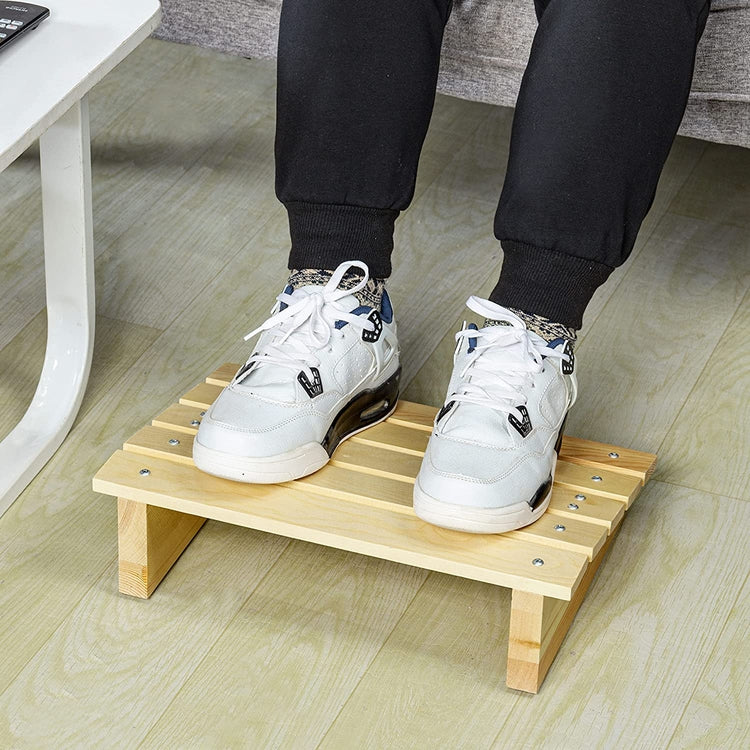 Natural Wood Under-Desk Ergonomic Footrest, Angled Posture Support