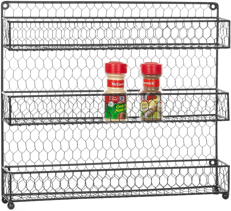 Black Chicken Wire Wall Hanging Organizer Shelf, 3-Tiers