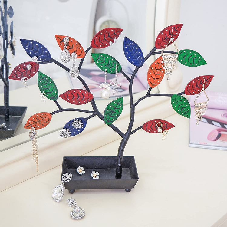 Multicolored Jewelry Tree, Earring Necklace Holder with Ring Dish Tray-MyGift