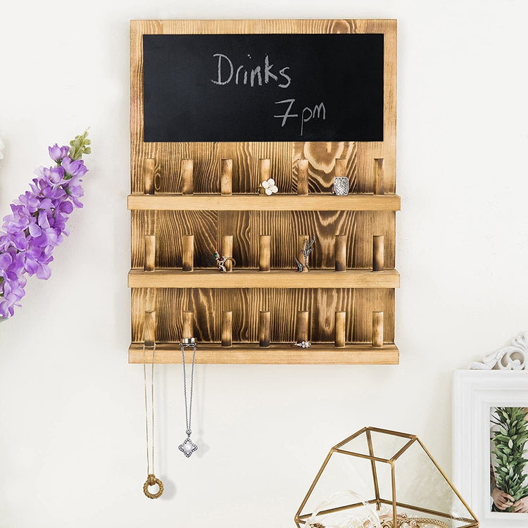 3 Tier Wood Jewelry Organizer with 21 Peg Ring Holder and Chalkboard-MyGift