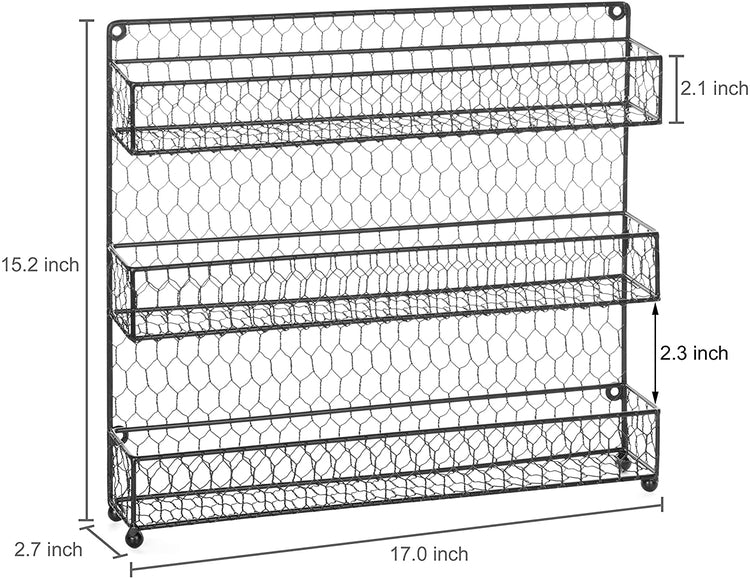 Black Chicken Wire Wall Hanging Organizer Shelf, 3-Tiers