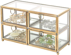 Golden Brass Vintage Glass Jewelry Box,Jewelry Organizer with 4 Drawers Earring  Holder - Gold - On Sale - Bed Bath & Beyond - 39119236