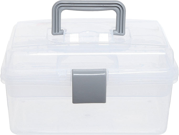 Clear Gray Multipurpose First Aid, Arts & Craft Supply Case, Storage Container Box with Removable Tray-MyGift