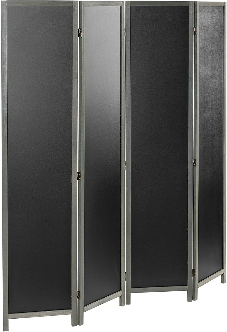 4 Panel Gray Wood Chalkboard Room Divider, Folding Writable Privacy Screen-MyGift