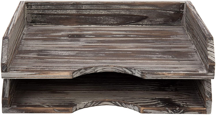 Rustic Torched Wood Desktop Stacking File & Document Trays, Set of