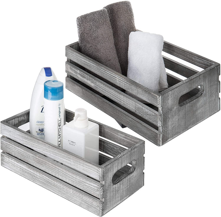 Set of 2, Light Gray Wood Nesting Boxes, Storage Crates with Handles-MyGift