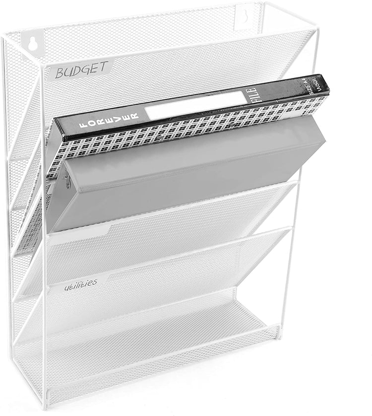 White, Wall-Mounted Magazine Rack, 5 Slot Hanging Document Filing System-MyGift